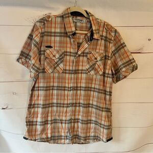 Akoo trust80akoo shirt men XL short sleeve orange white plaid